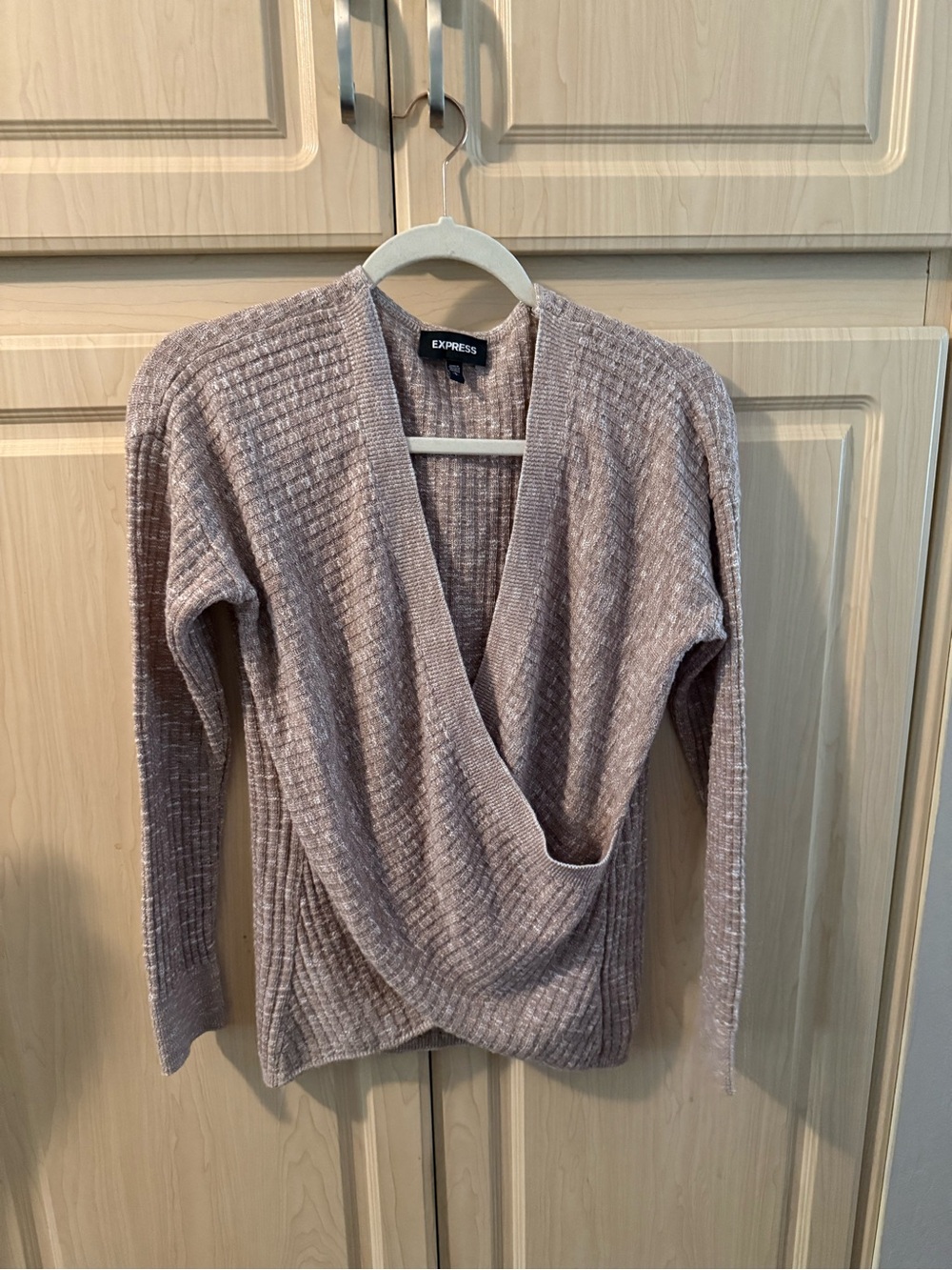 Express Dusty Mauve Chenille Wrap V-Neck Sweater
